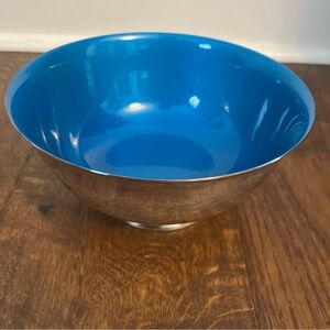 Vtg Reed & Barton Silverplate & Blue Azure Enamel Serving Revere Style Bowl 104
